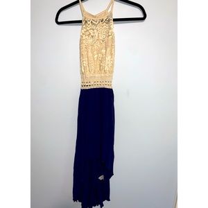 Beige top lace blues bottom dress